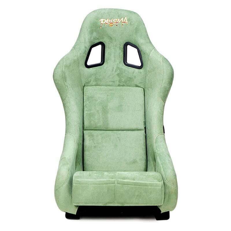 NRG FRP Bucket Seat PRISMA Edition with pearlized back. All Olive alcantara vegan material w/ phone pockets. (Medium) - FRP-303OL-PRISMA