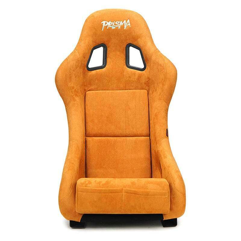 NRG FRP Bucket Seat PRISMA Edition with pearlized back. All TanMetal alcantara vegan material w/ phone pockets. (Medium) - FRP-303TN-PRISMA