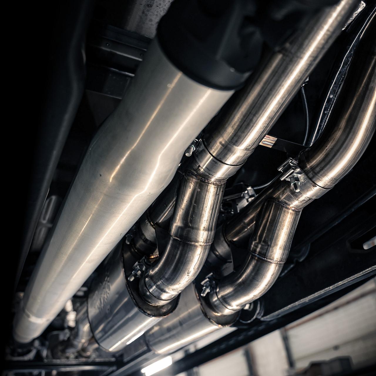 Stainless Works 3" Catback Exhaust System - Dual 4" Matte Black Slash-Cut Conical Tips (2023-2025 F-150 Raptor R 5.2L) - FTR25CB
