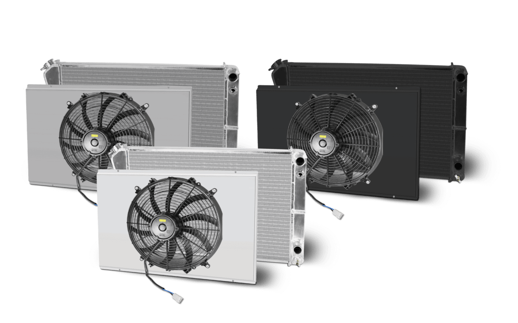 AFCO Aluminum Satin Radiator and Shroud 1968-77 Chevelle Single Polish Shroud LSX Double Pass Crossflow With Transcooler AFCO - 84253-S-SP-Y