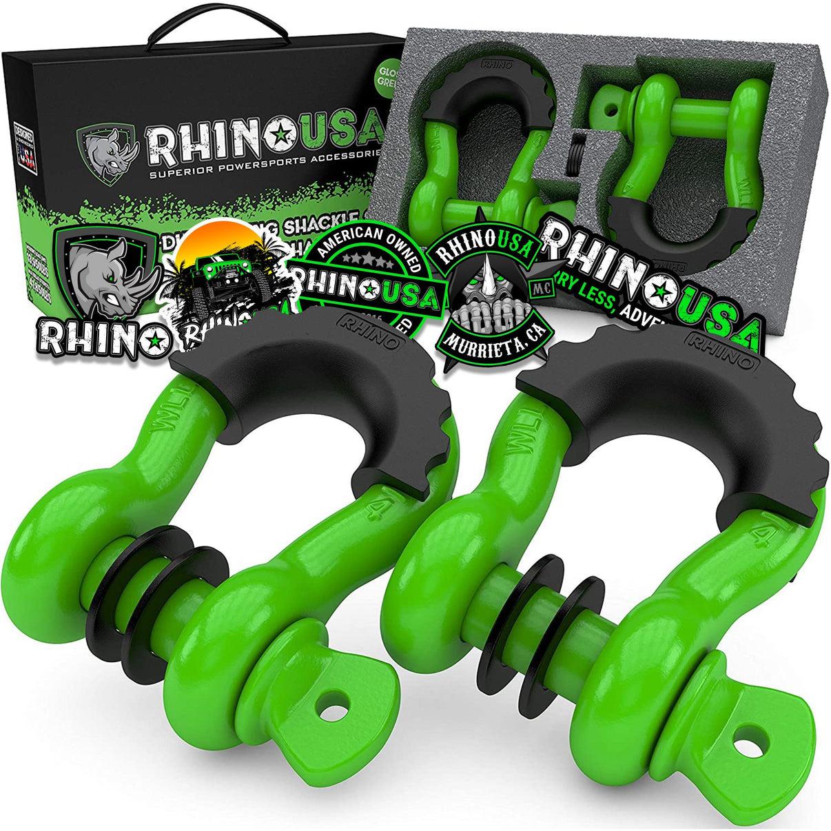 Rhino USA 3/4" D-Ring Shackle Set (2-Pack)(Green) - RNO-GRN-SHACKLES