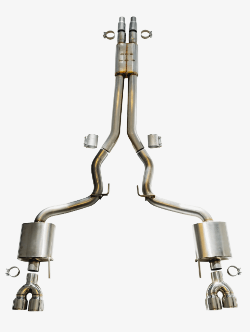 Thermal R&D 3" Catback Exhaust System with 4" Quad Angle Polished Tips without Active Exhaust (2018-2023 Mustang GT) - B918-C918