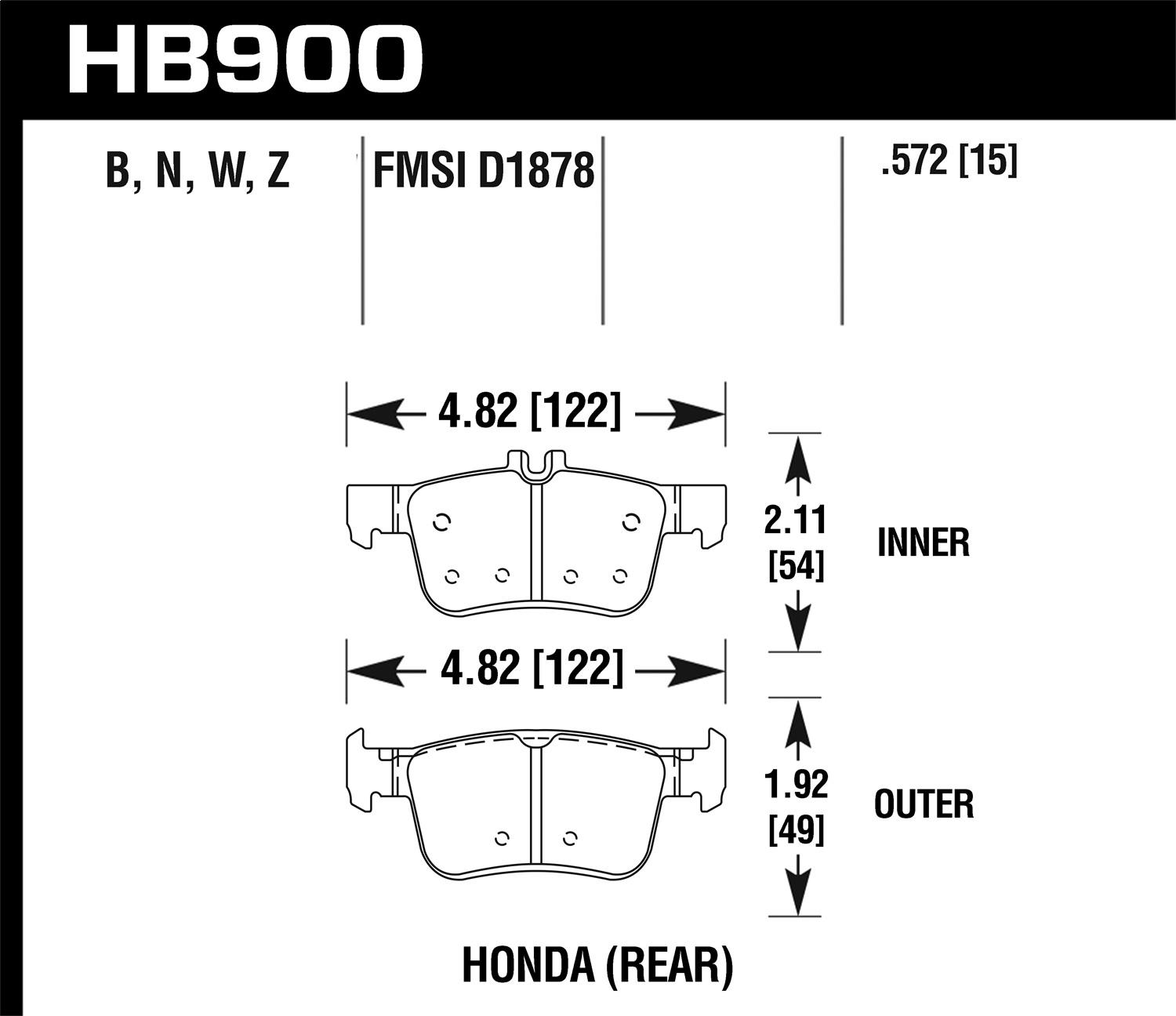 Hawk Motorsports Brake Pads (2016-2017 Civic) - HB900W.572