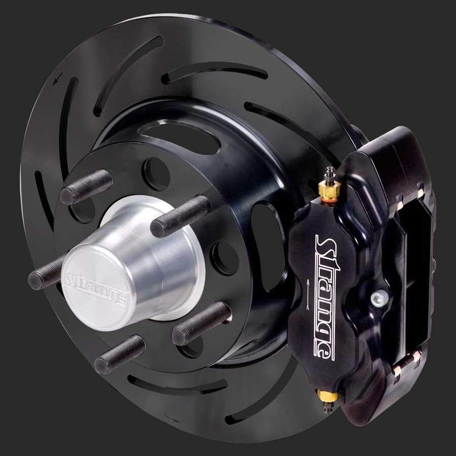 Strange B4145WC Pro Series Front Brake Kit Ford 4 1/2" Bolt Circle Wheels 4 Piston Calipers & One Piece Slotted Rotors (1987-1993 Mustang)