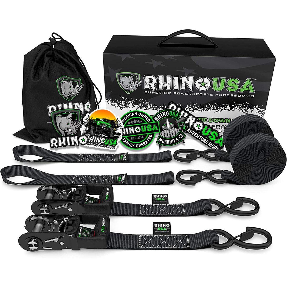 Rhino USA 1.6" X 8' Rhino Usa Heavy Duty Ratchet Tie-Downs 2-Pack (Black) - GRLA-TDWN-SET