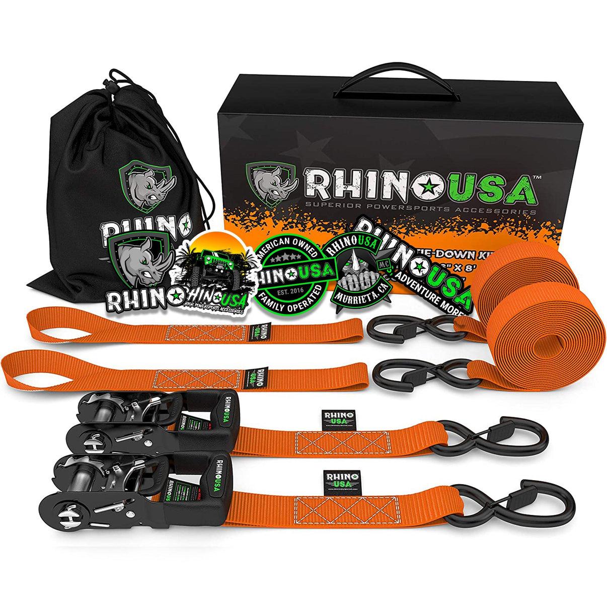 Rhino USA 1.6" X 8' Rhino Usa Heavy Duty Ratchet Tie-Downs 2-Pack (Orange) - HDKIT-2PK-ORG