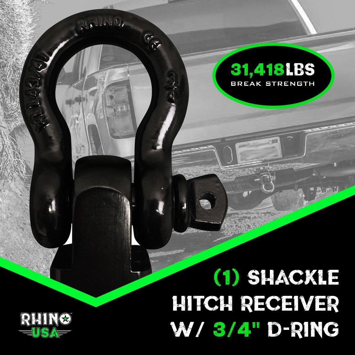 Rhino USA Shackle Hitch Receiver W/ D-Ring (Black) - RSHCK-HTCH