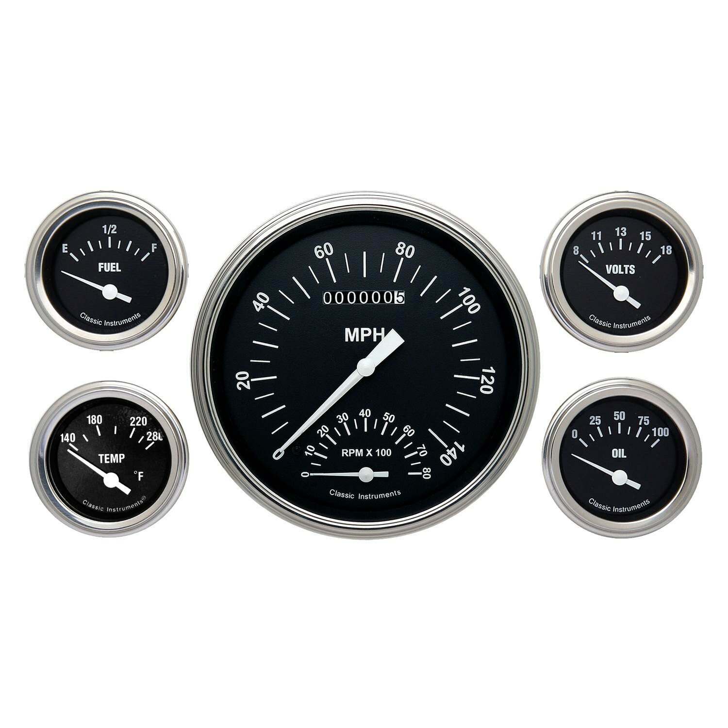 Classic Instruments The Hot Rod Series Five Gauge Package - HR65SLF