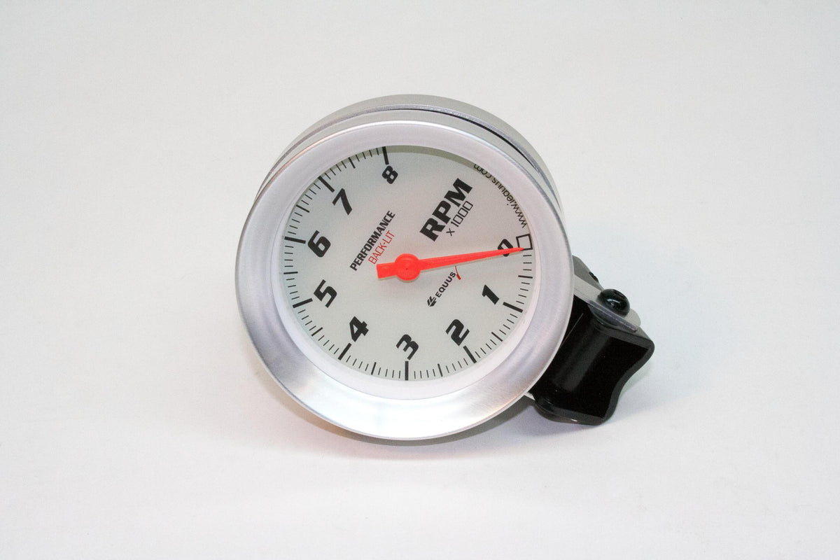 PRW Ets Tachometer, 3 3/8" White, Back Lit, Silver Bezel, 0-8000 Rpm - 1338068