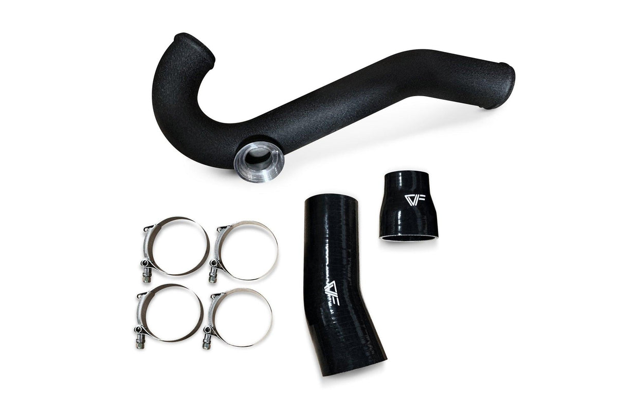 CV Fab Hot-side Aluminum Intercooler Pipe with HKS Flange (2015-2021 Ford Mustang EcoBoost) (Race Intercooler Only) - ECOMUSHTBV2-1-R