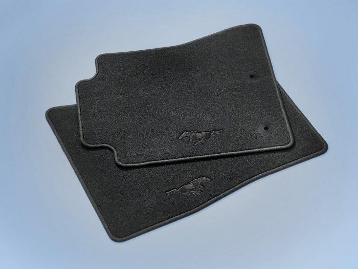 Ford Floor Mats - Carpeted, Black, 2-Piece Set, With Black Pony Logo (2015-2017 Mustangs) - JR3Z-6313300-BB