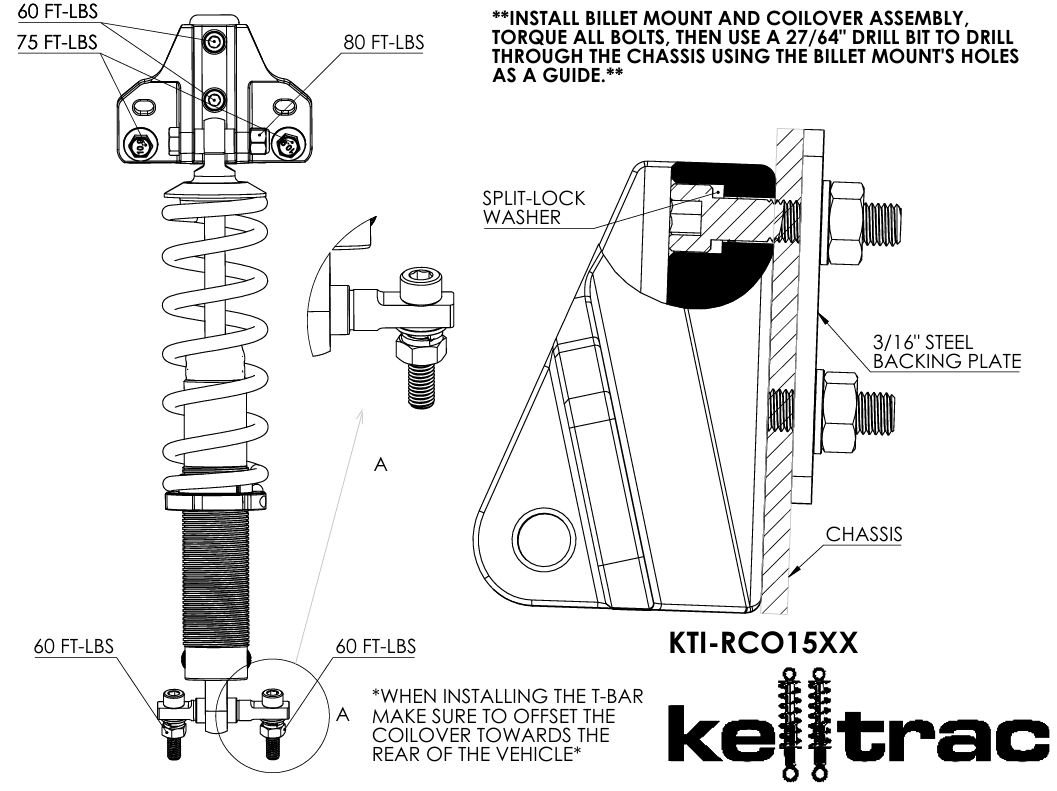 KellTrac Double Adjustable Rear Coilover Kit, STREET-STRIP (2015-2025 Mustang) - KTI-RCO15DA-SS