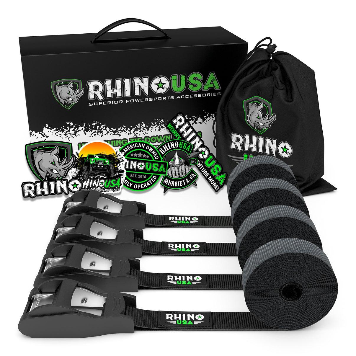 Rhino USA Rhino Usa Lashing Straps 1In X 12Ft - Set Of 4 (Black) - LASHING-STRAP-4PK