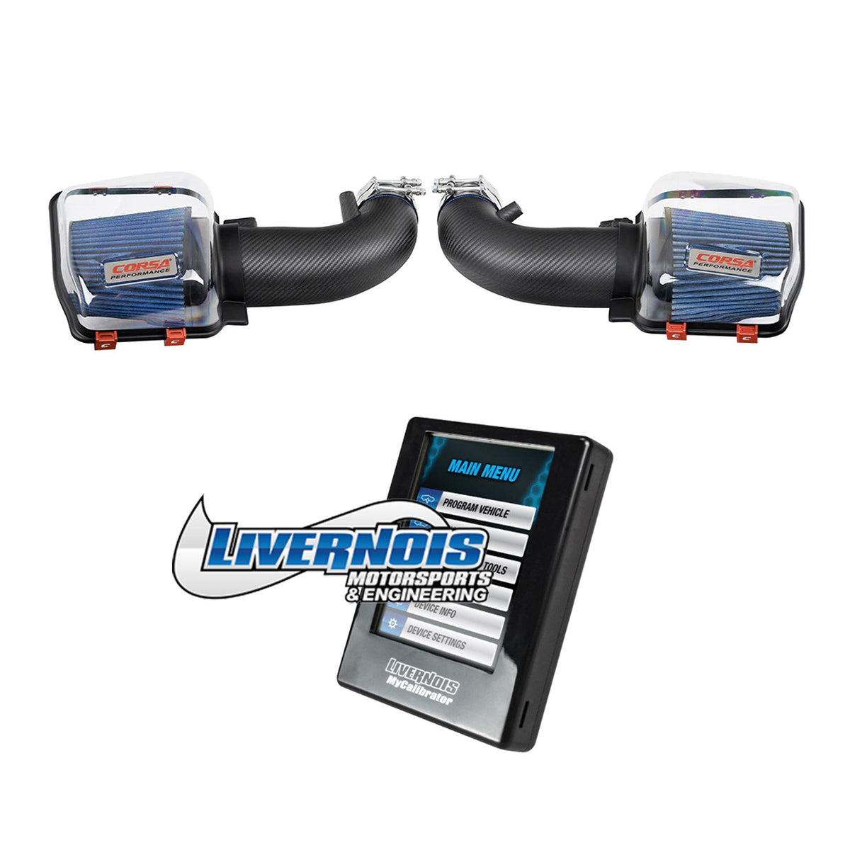 Stage 1 Power Pack - Intake and Livernois Motorsports MYCALIBRATOR Touch Tuner with Custom Tune (2024-2026 Mustang GT / Dark Horse)