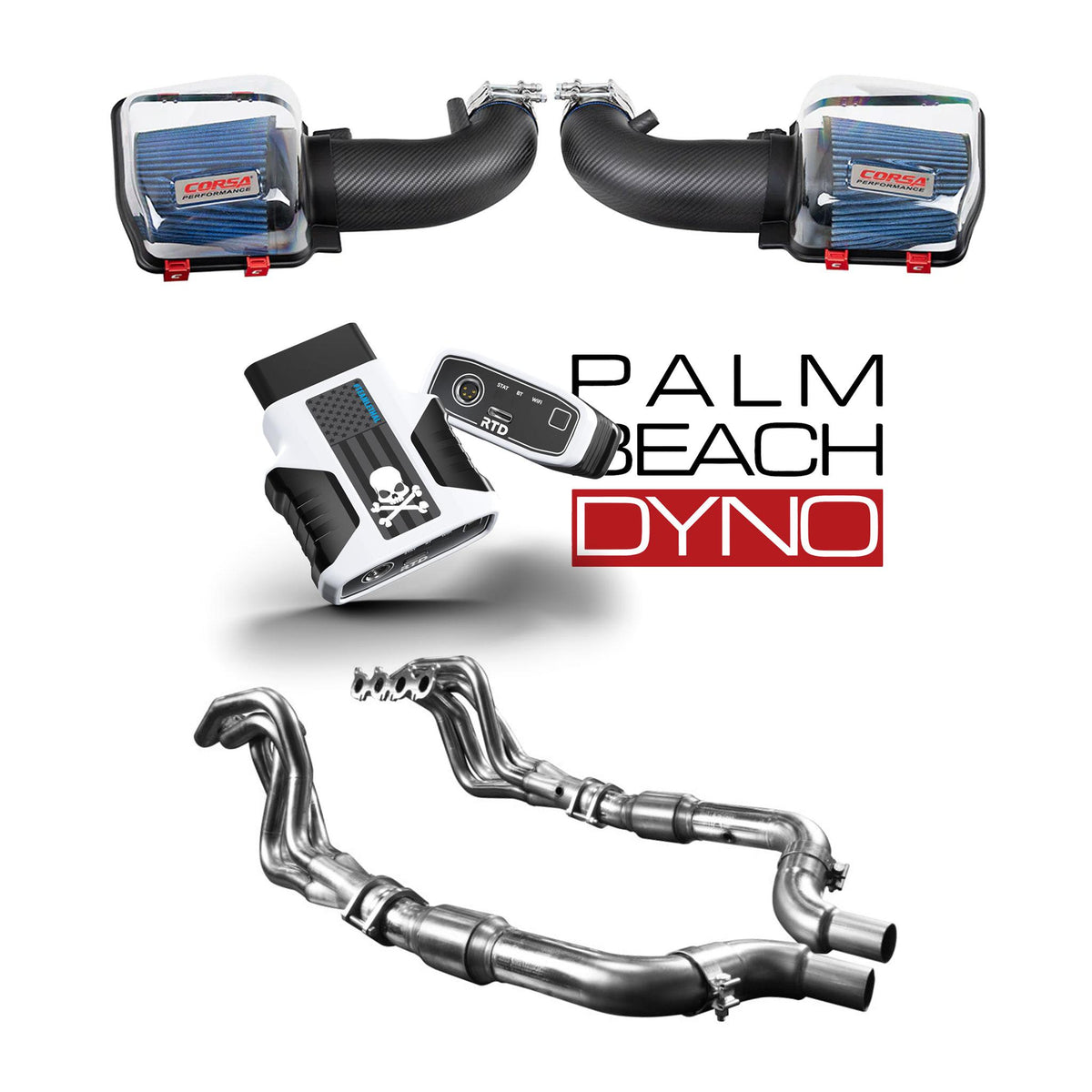 Palm Beach Dyno Stage 2 Power Pack - Intake, Headers, and RTD4 with custom tune (2024-2026 Mustang GT / Dark Horse)