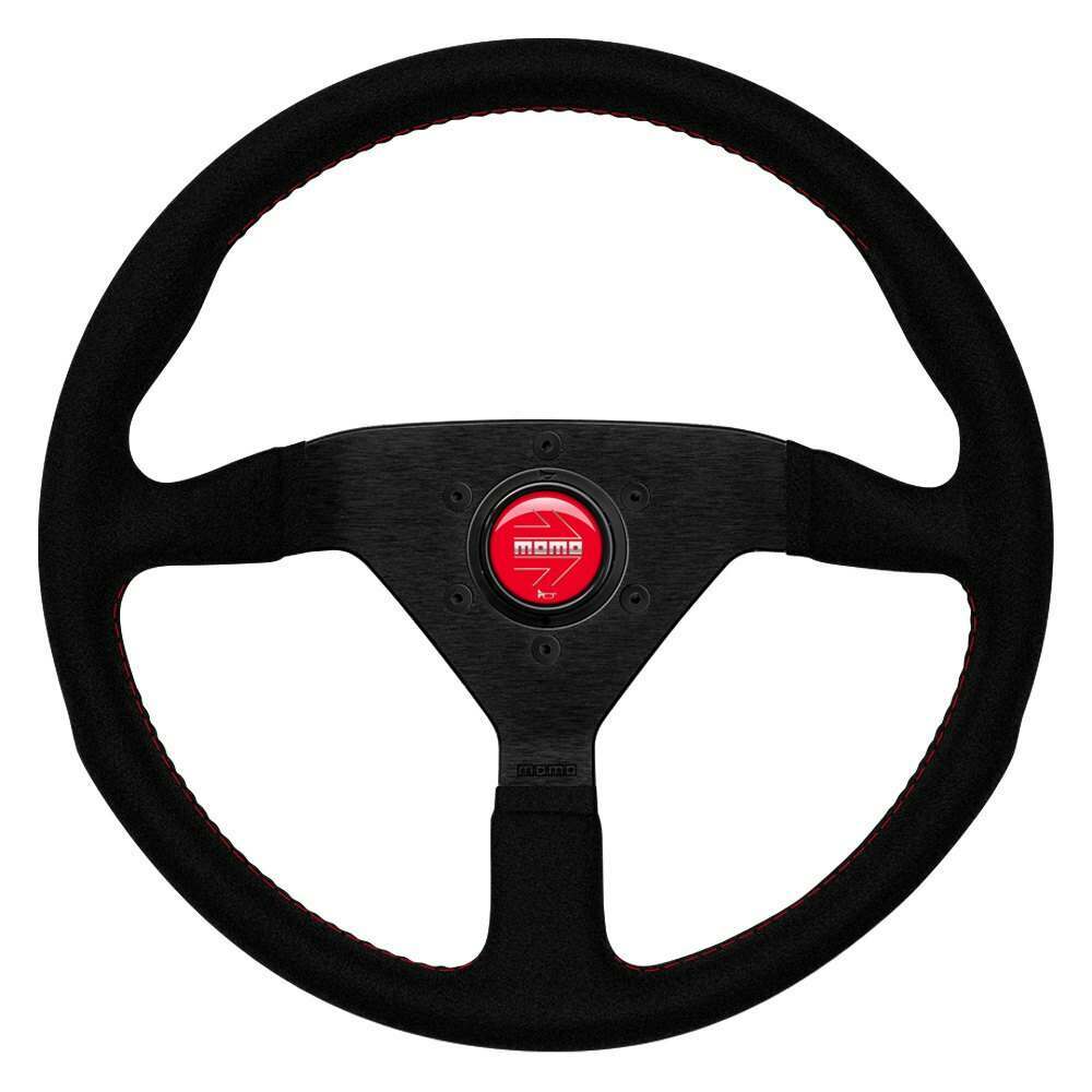 Momo Steering Wheel - Montecarlo, 350 Diam, 40 Dish, Blk Alc, Red Stitch, Blk Spokes - MCL35AL3B