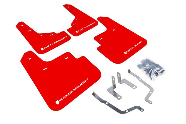 Rally Armor Red Mud Flap/White Logo (2014-2018 Mazda 3) - MF31-UR-RD/WH