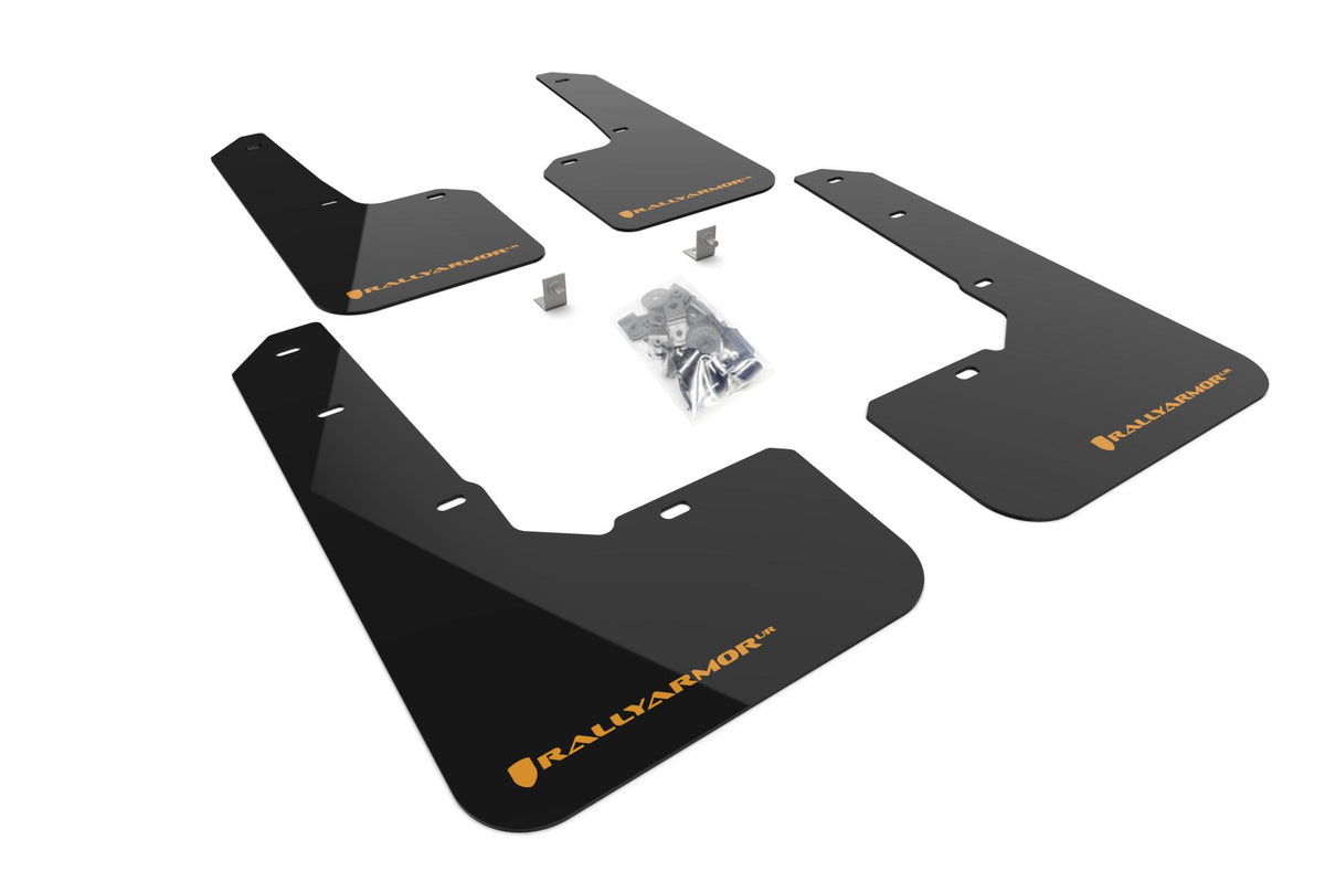 Rally Armor Black Mud Flap/Wild Orange Logo (2022-2025 Outback Wilderness) - MF76-UR-BLK/WOR