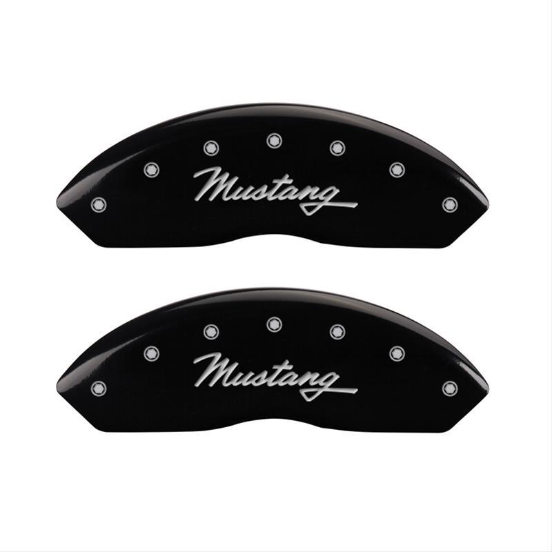 MGP Set Of 2 Caliper Covers Engraved Front: Mustang (Cursive) Black Powder Coat Fin - 10006FMCCBK