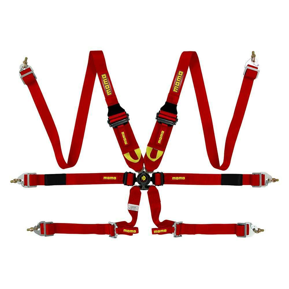 Momo Restraint - 3" to 2" Trans, 2" Intgd Cam, Ind. Shldr, 6pt, Clip in, FIA 8853-2016, Red - MO1255120001