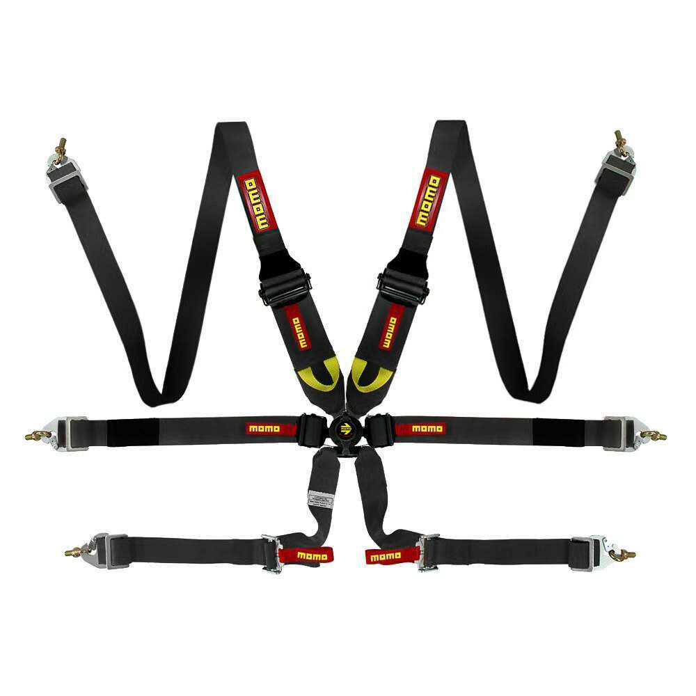 Momo Restraint - 3" to 2" Trans, 2" Intgd Cam, Ind. Shldr, 6pt, Clip in, FIA 8853-2016, Black - MO1255120002