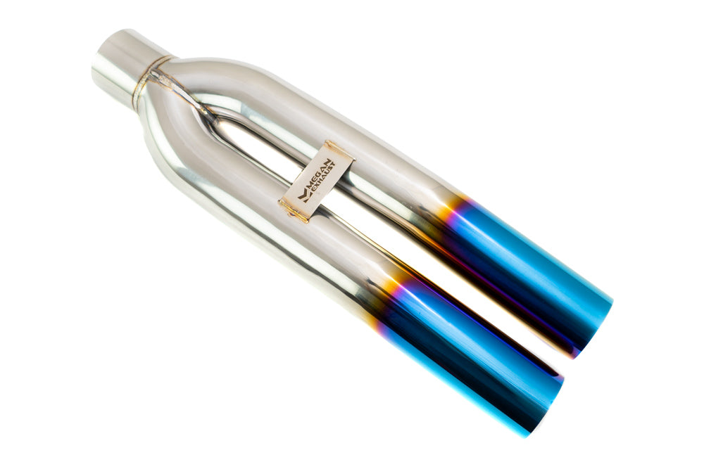 Megan Racing Universal Dual 3" Muffler Delete Exhaust Tips - Burnt Blue, Angled (Weld-On) - LW-UT-D3-BT-V2