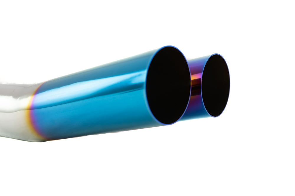 Megan Racing Universal Dual 3" Muffler Delete Exhaust Tips - Burnt Blue, Angled (Weld-On) - LW-UT-D3-BT-V2