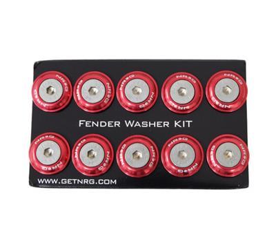 NRG Fender Washer Kit, Set of 10, Red, Rivets for Plastic - FW-100RD
