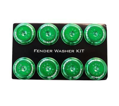 NRG Fender Washer Kit, Set of 8, Green with Color Matched Bolts, Rivets for Plastic - FW-800GN