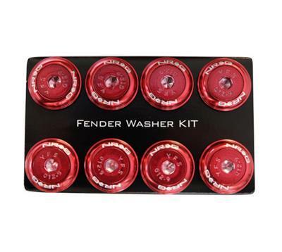 NRG Fender Washer Kit, Set of 8, Red with Color Matched Bolts, Rivets for Plastic - FW-800RD