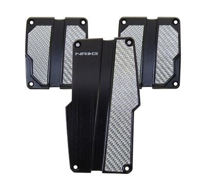 NRG Brushed Aluminum Sport Pedal Black w/ Silver Carbon MT - PDL-100BK