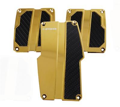 NRG Brushed Aluminum Sport Pedal Chrome Gold w/ Black Carbon MT - PDL-100CG