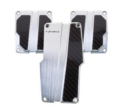 NRG Brushed Aluminum Sport Pedal Silver w/ Black Carbon MT - PDL-100SL