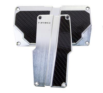 NRG Brushed Aluminum Sport Pedal Silver w/ Black Carbon AT - PDL-150SL