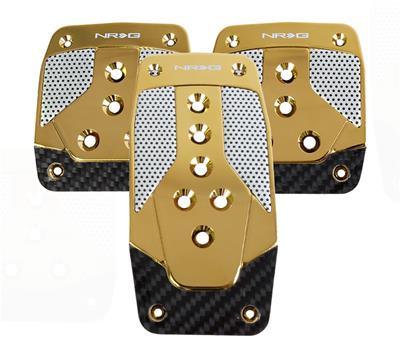 NRG Aluminum Sport Pedal Chrome Gold w/ Black Carbon MT - PDL-400CG