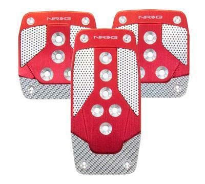 NRG Aluminum Sport Pedal Red w/ Silver Carbon MT - PDL-400RD