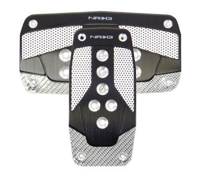 NRG Aluminum Sport Pedal Black w/ Silver Carbon AT - PDL-450BK