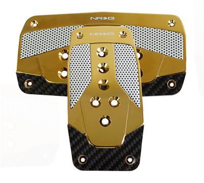 NRG Aluminum Sport Pedal Red w/ Chrome Gold Carbon AT - PDL-450CG