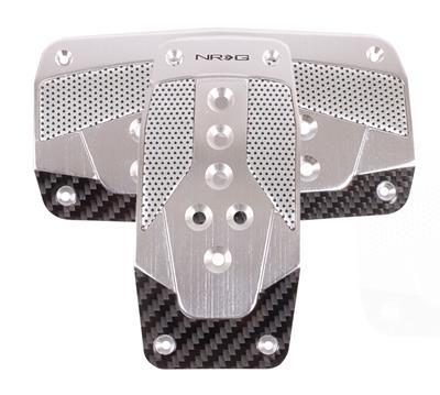 NRG Aluminum Sport Pedal Silver w/ Black Carbon AT - PDL-450SL