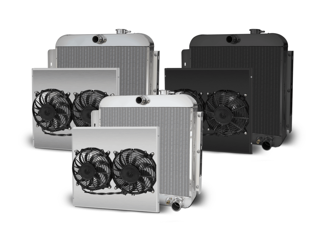 AFCO Aluminum Satin Radiator and Shroud 1955-56 Chevy Car Dual Satin Shroud Chevy AFCO - 80163-S-DS-Y