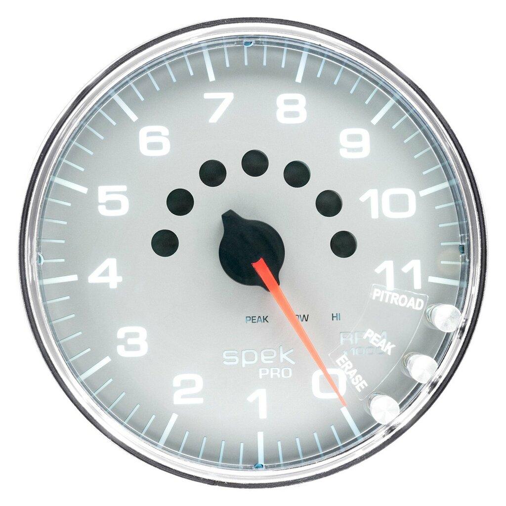Auto Meter 5" IN-DASH TACHOMETER, 0-11,000 RPM, SPEK-PRO, SILVER/CHROME - P23921