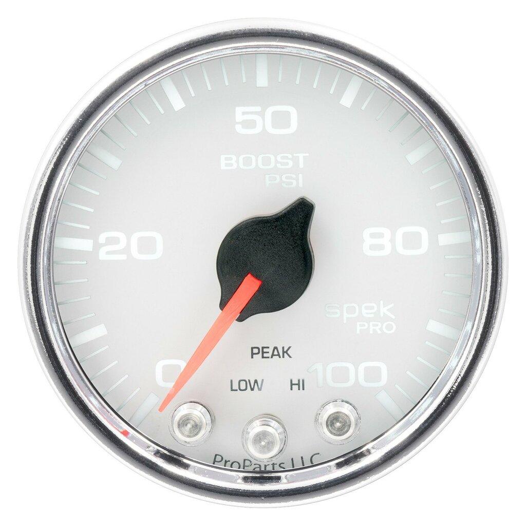 Auto Meter 2-1/16" BOOST, 0-100 PSI, SPEK-PRO, WHITE/CHROME - P30511