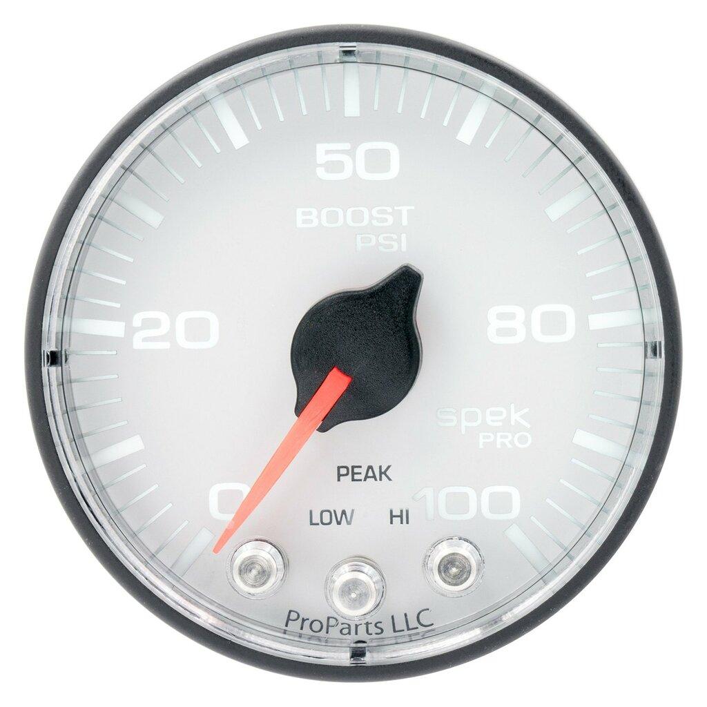 Auto Meter 2-1/16" BOOST, 0-100 PSI, SPEK-PRO, WHITE/BLACK - P305128