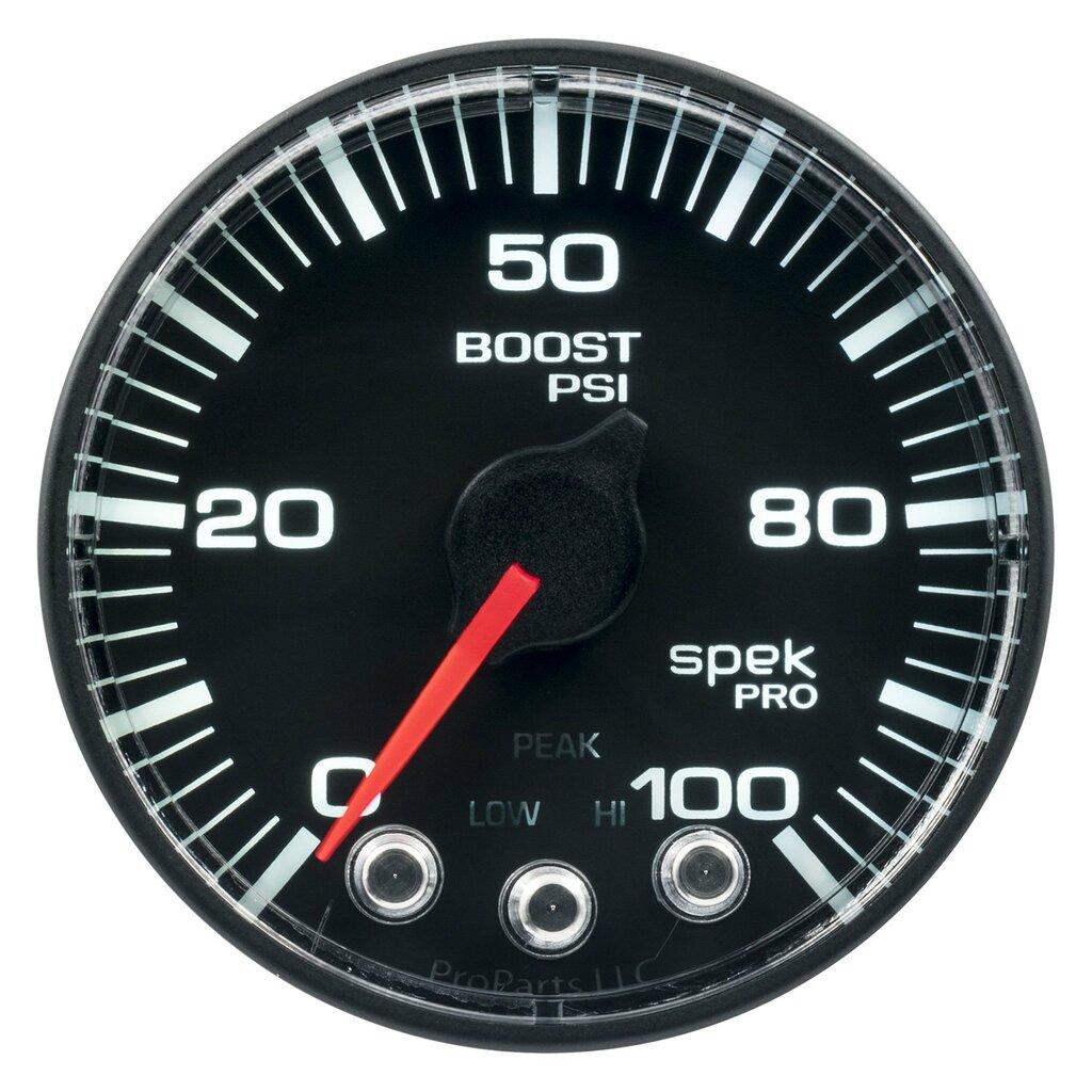 Auto Meter 2-1/16" BOOST, 0-100 PSI, SPEK-PRO, BLACK/BLACK - P305328