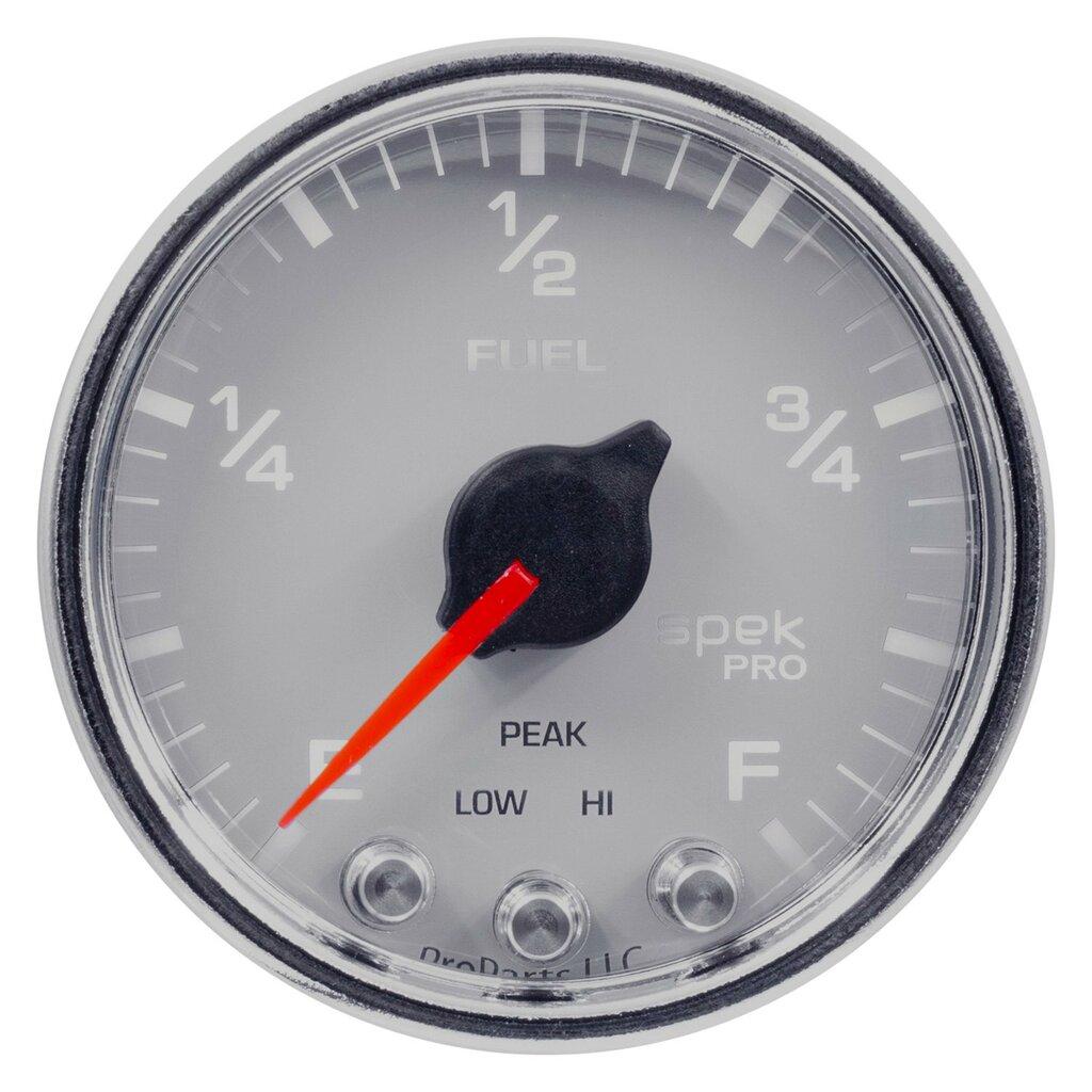 Auto Meter 2-1/16" FUEL LEVEL, PROGRAMMABLE 0-300 Ω, SPEK-PRO, WHITE/CHROME - P31211