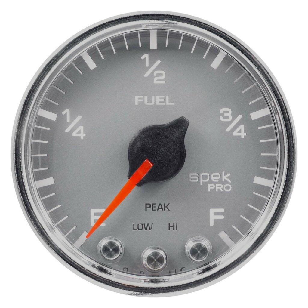 Auto Meter 2-1/16" FUEL LEVEL, PROGRAMMABLE 0-300 Ω, SPEK-PRO, SILVER/CHROME - P31221