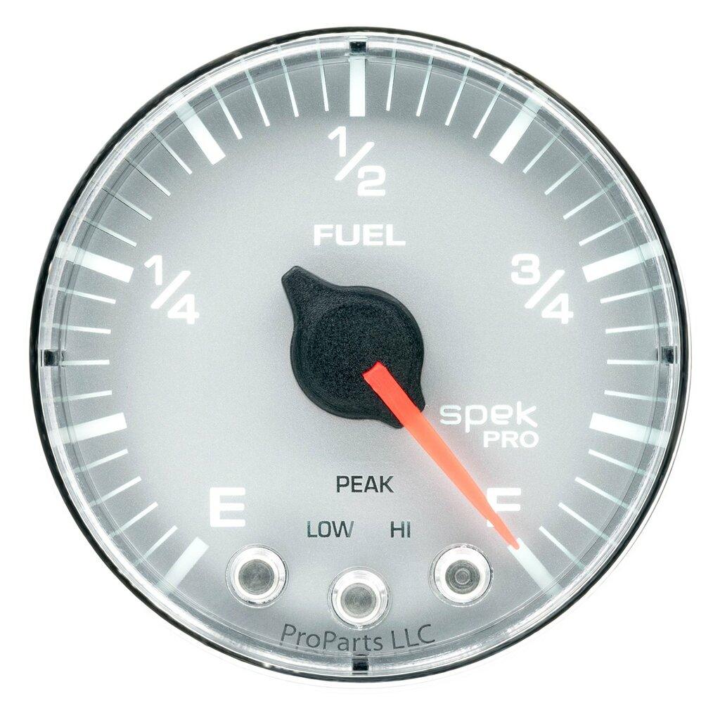 Auto Meter 2-1/16" FUEL LEVEL, PROGRAMMABLE 0-300 Ω, SPEK-PRO, SILVER/CHROME - P312218
