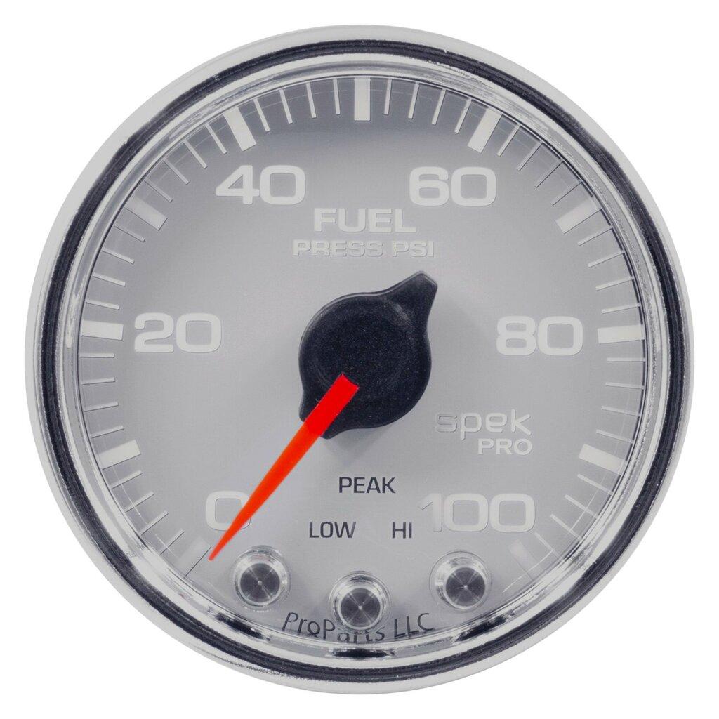 Auto Meter 2-1/16" FUEL PRESSURE, 0-100 PSI, SPEK-PRO, WHITE/CHROME - P31411