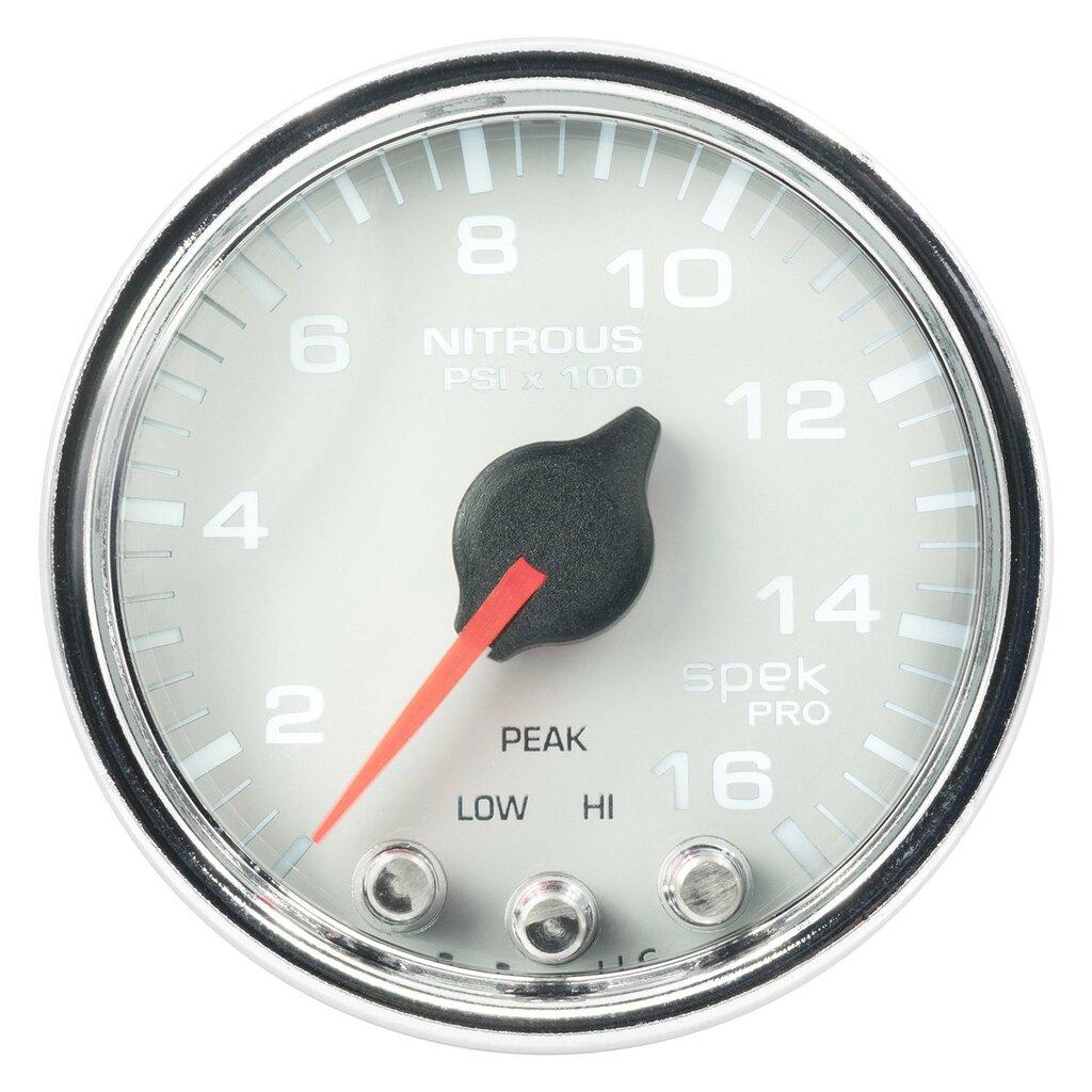 Auto Meter 2-1/16" NITROUS PRESSURE, 0-1600 PSI, SPEK-PRO, WHITE/CHROME - P32011