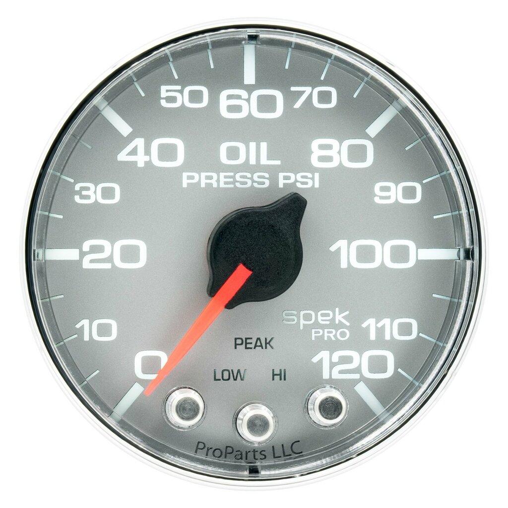 Auto Meter 2-1/16" OIL PRESSURE, 0-120 PSI, SPEK-PRO, SILVER/CHROME - P325218